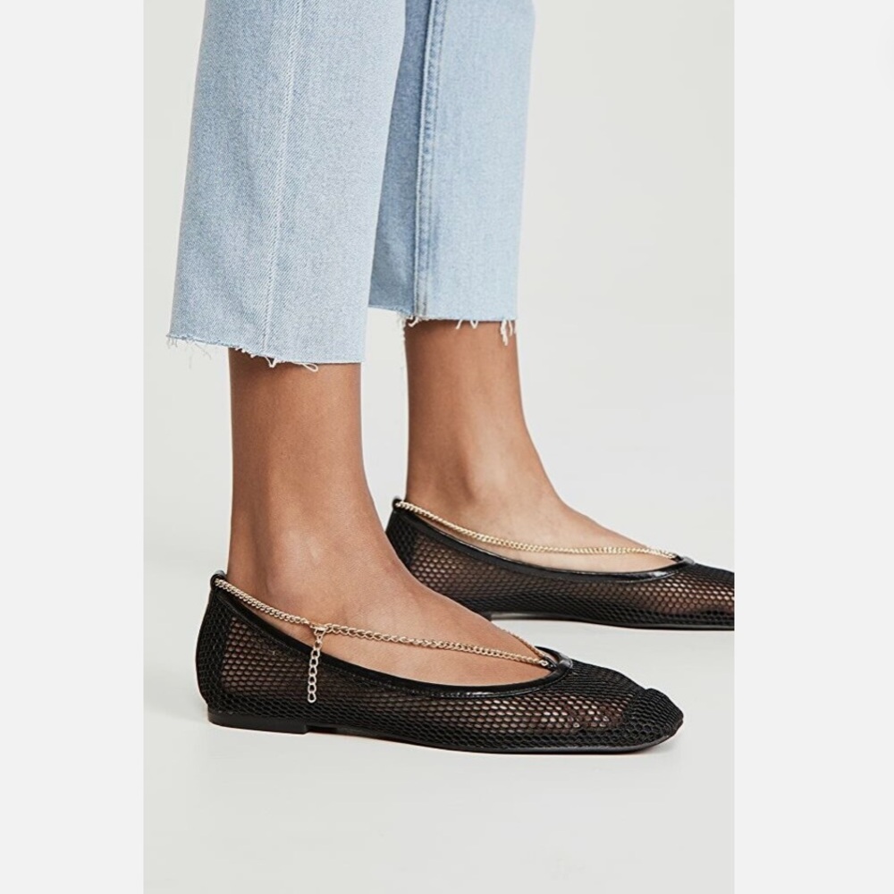 JEFFREY CAMPBELL GERALDINE BLACK MESH GOLD
CHAIN BALLET FLATS SIZE 6 - Picture 11 of 11